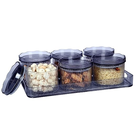 Plastic Utility Container for Cookies, Dry Fruits - 1260 g (Pack of 6, Grey) Plastic Utility Container for Cookies, Dry Fruits - 1260 g (Pack of 6, Grey)