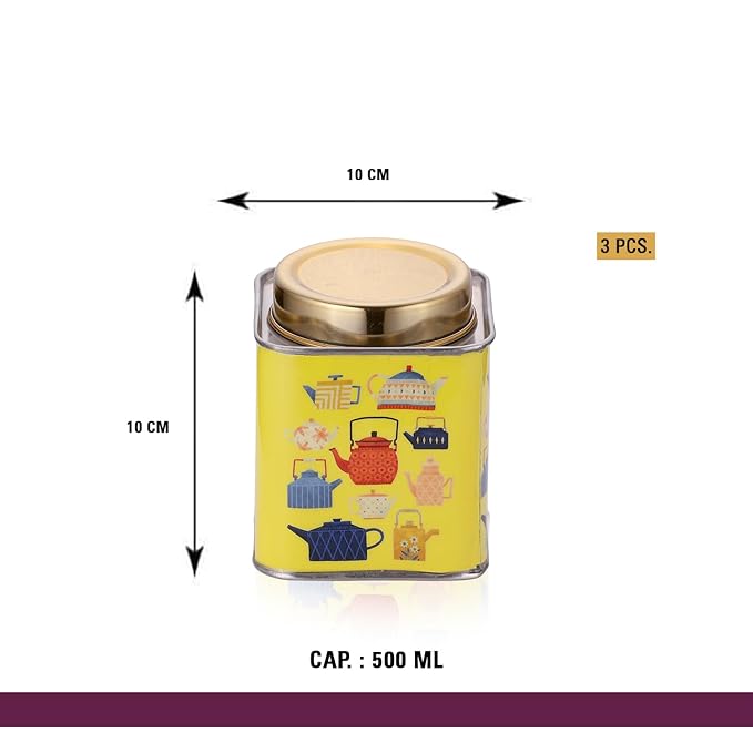 Yellow stainless steel kitchen storage container set of 3 with airtight lid 500ml Yellow stainless steel kitchen storage container set of 3 with airtight lid 500ml