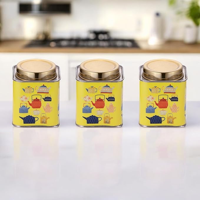 Yellow stainless steel kitchen storage container set of 3 with airtight lid 500ml Yellow stainless steel kitchen storage container set of 3 with airtight lid 500ml
