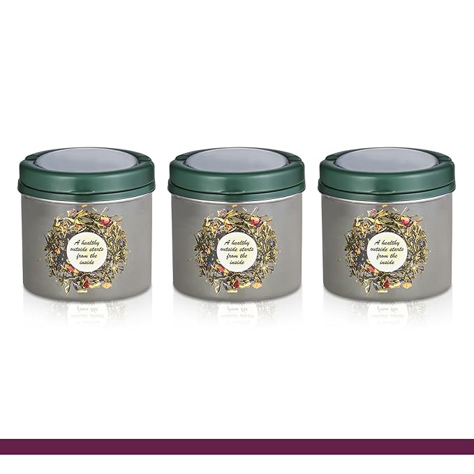 Grey enamel stainless steel round airtight food storage container set of 3 with dark green lid 500ml Grey enamel stainless steel round airtight food storage container set of 3 with dark green lid 500ml