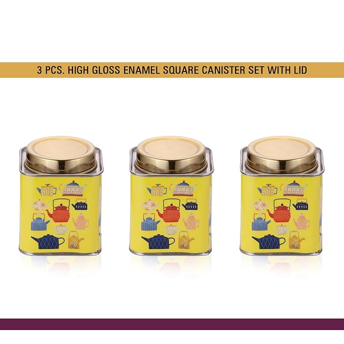 Yellow stainless steel kitchen storage container set of 3 with airtight lid 500ml Yellow stainless steel kitchen storage container set of 3 with airtight lid 500ml