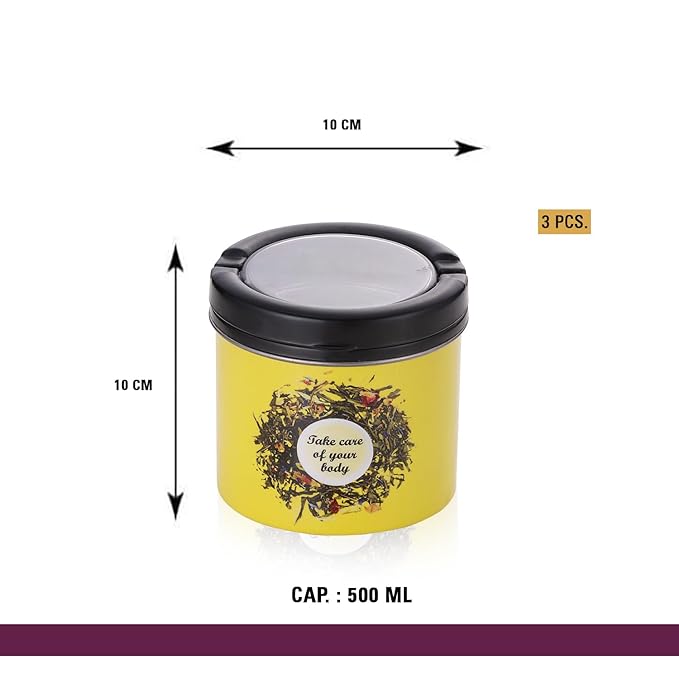 Yellow enamel stainless steel airtight kitchen storage container set of 3 with black lid 500ml Yellow enamel stainless steel airtight kitchen storage container set of 3 with black lid 500ml