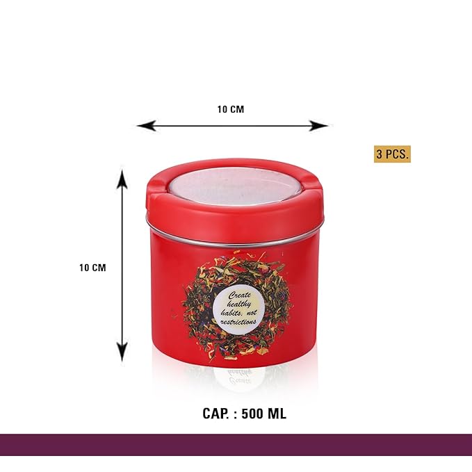 Red enamel stainless steel airtight kitchen storage container set of 3 with silver lid 500ml Red enamel stainless steel airtight kitchen storage container set of 3 with silver lid 500ml