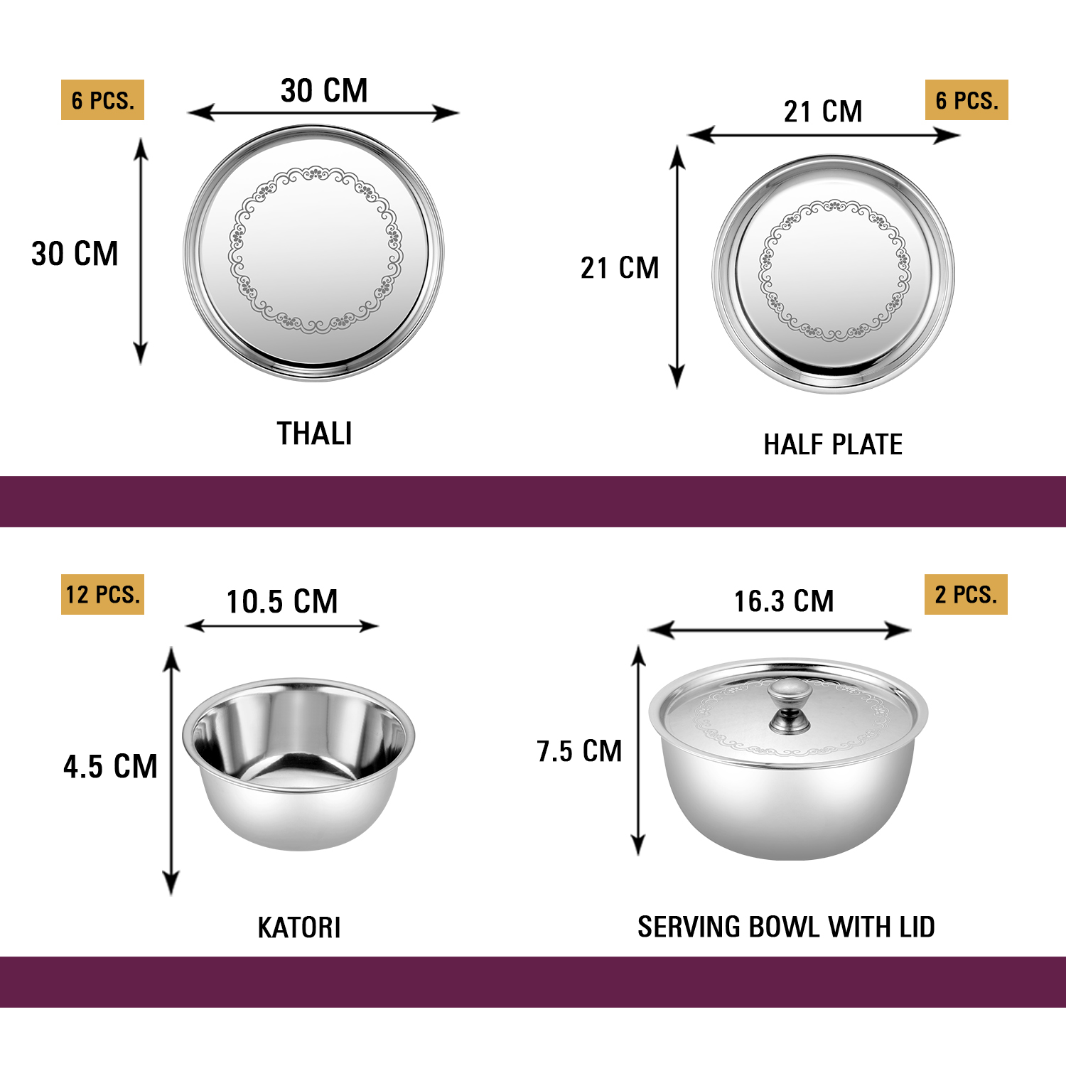 7 Close-up view of elegant laser printed stainless steel thali from Jack and Rex dinner set