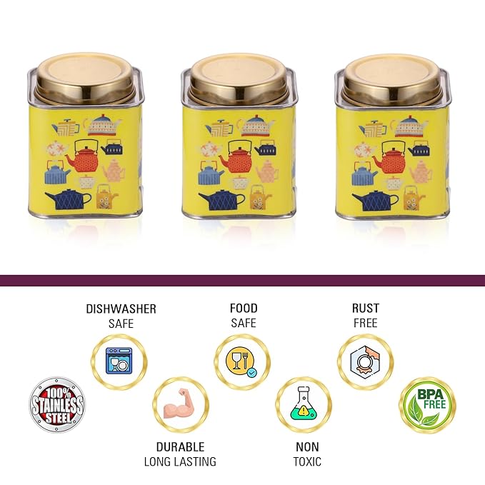 Yellow stainless steel kitchen storage container set of 3 with airtight lid 500ml Yellow stainless steel kitchen storage container set of 3 with airtight lid 500ml