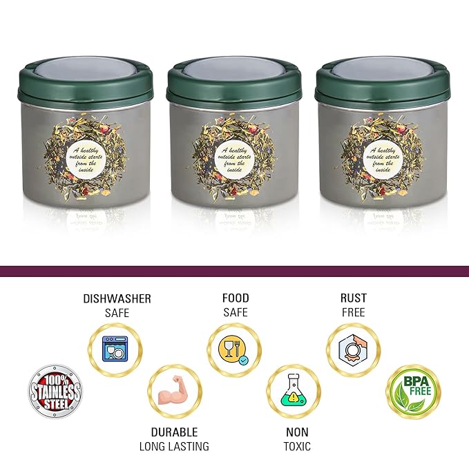 Grey enamel stainless steel round airtight food storage container set of 3 with dark green lid 500ml Grey enamel stainless steel round airtight food storage container set of 3 with dark green lid 500ml