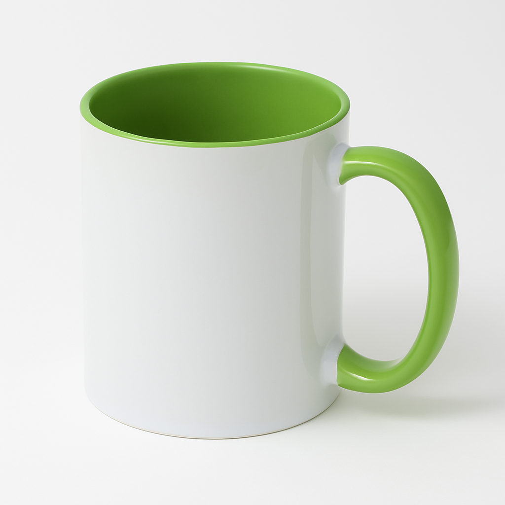 Premium ceramic mug with glossy white exterior, colored interior and handle, 11 oz coffee tea cup, dishwasher safe, sublimation ready Premium ceramic mug with glossy white exterior, colored interior and handle, 11 oz coffee tea cup, dishwasher safe, sublimation ready