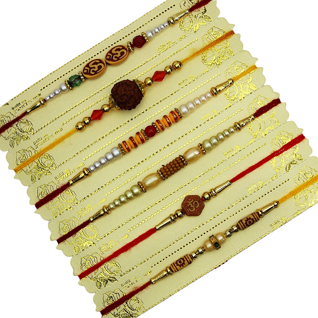 Premium 6 Rakhi Combo Set – Om, Rudraksh, Pearl, Beaded & Designer Rakhis by Jack and Rex Premium 6 Rakhi Combo Set – Om, Rudraksh, Pearl, Beaded & Designer Rakhis by Jack and Rex