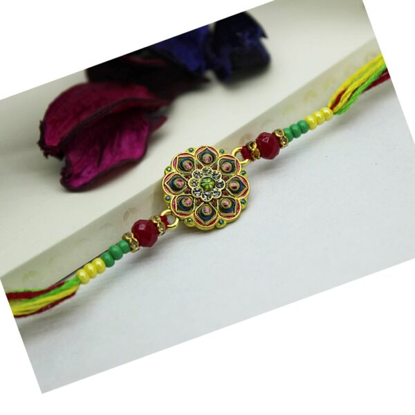 Untitled (30) Jack and Rex Floral Mandala Rakhi for Brother – Multicolor CZ Stone Designer Thread for Raksha Bandhan