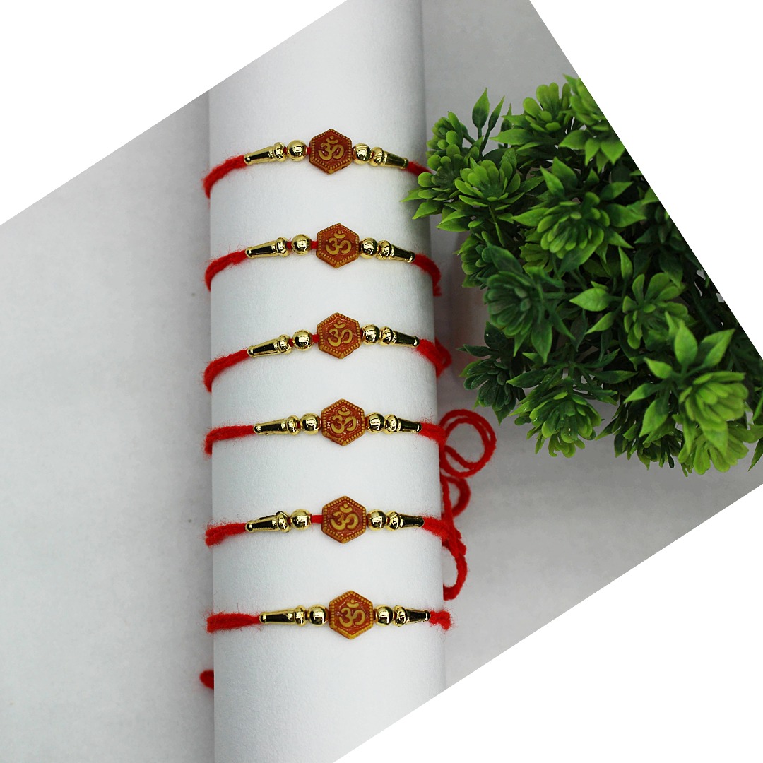 Designer red thread rakhi combo set for Raksha Bandhan Traditional handmade Om rakhi with elegant design for brother